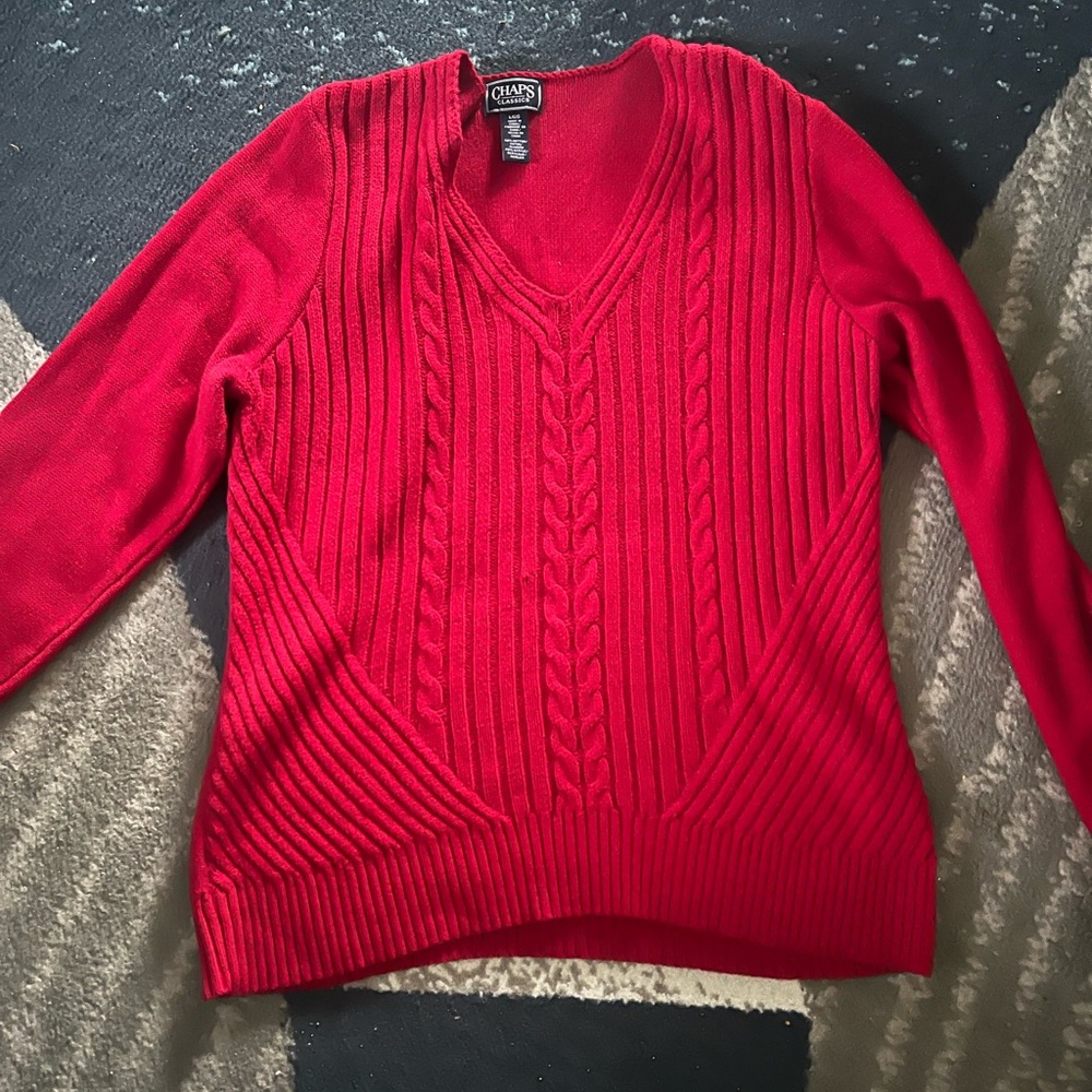 RED LADIES CHAP SWEATER SIZE LARGE